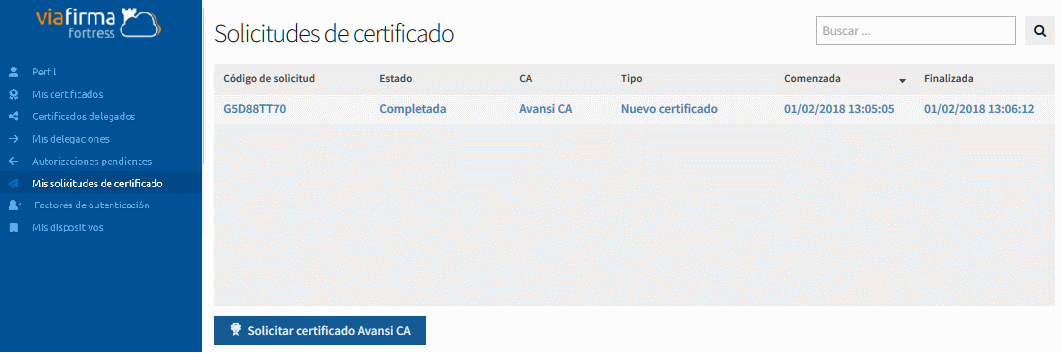 Mis solicitudes de certificado