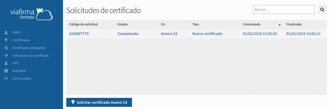 Solicitudes de certificado