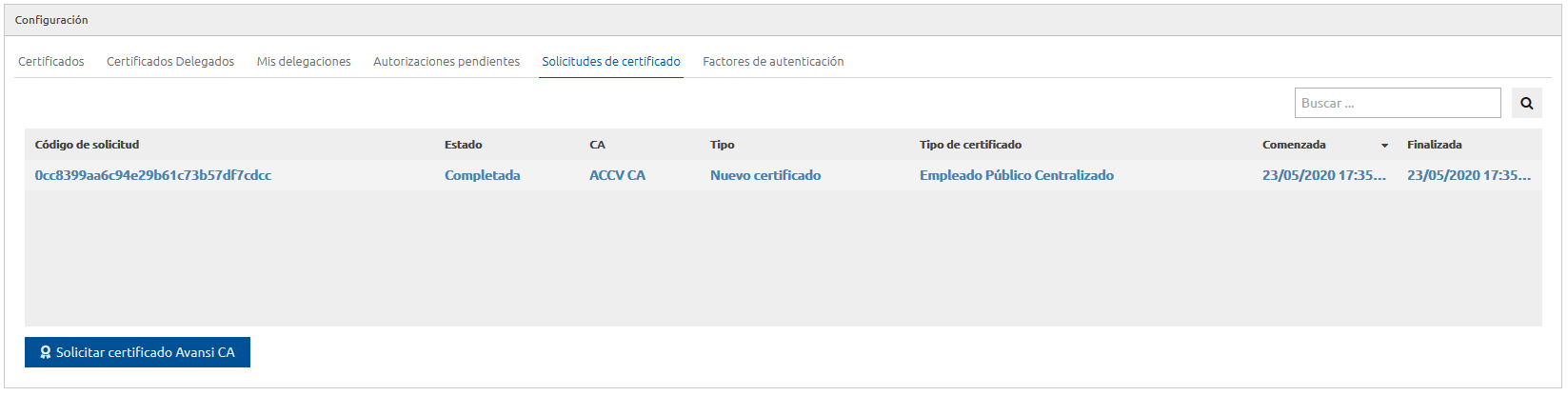 Solicitudes de certificado